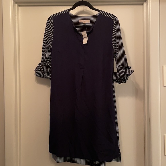 Ann Taylor LOFT navy and white color block shirt dress size Small - Picture 3 of 7
